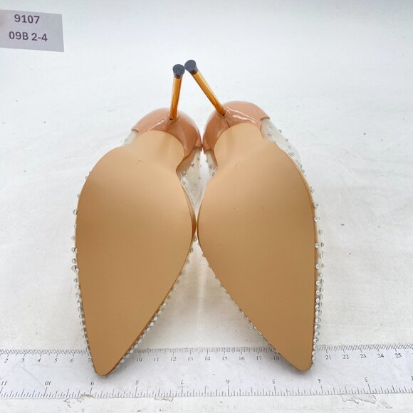 FSJ Nude Women Studded Pointed Toe Transparent Pumps High Heels Shoes - Picture 7 of 8